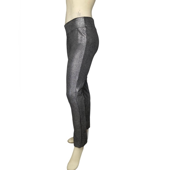 LENA GABRIELLE Black & Silver Metallic Pull On Wide Waistband Stretch Leggings,2 - Picture 5 of 11